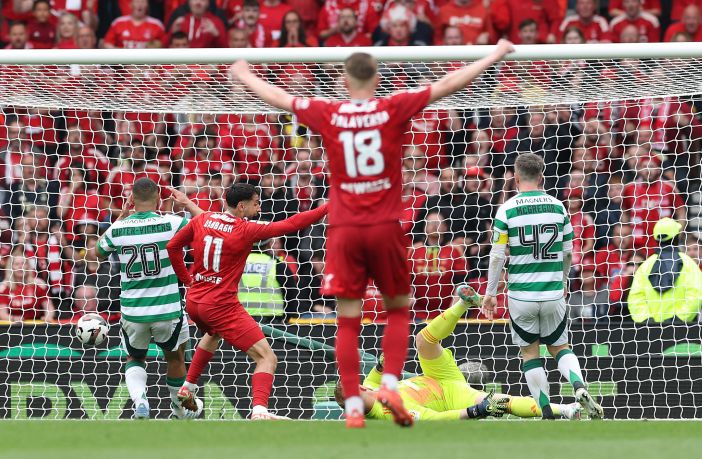 Kasper Schmeichel of Celtic concedes an own goal
