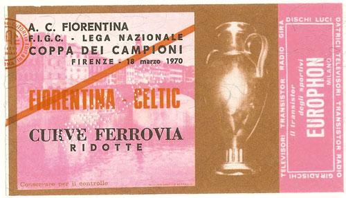 Match ticket Fiorentina v Celtic, 1970