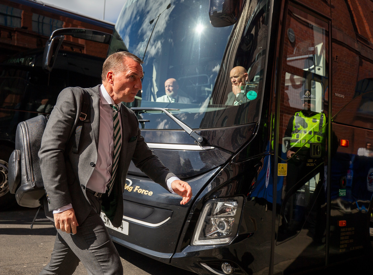 Brendan Rodgers arrives at Ibrox