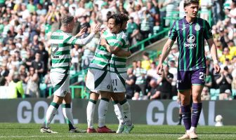 Reo Hatate of Celtic celebrates