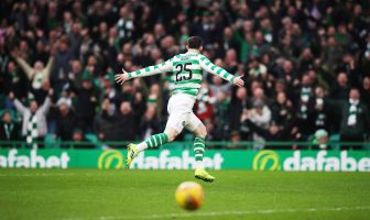 Oliver Burke of Celtic celebrates