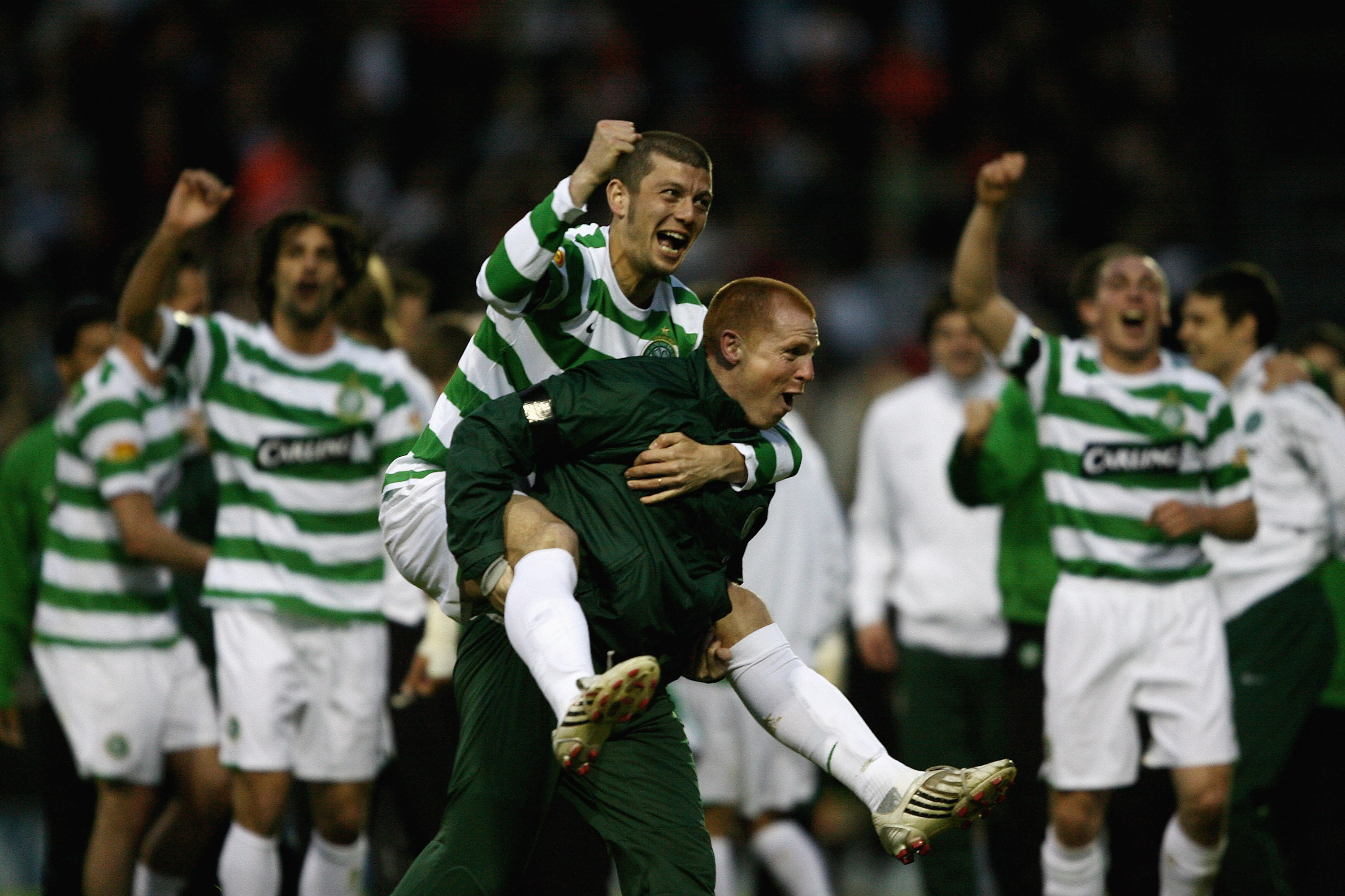Massimo Donati and Neil Lennon of Celtic celebrate