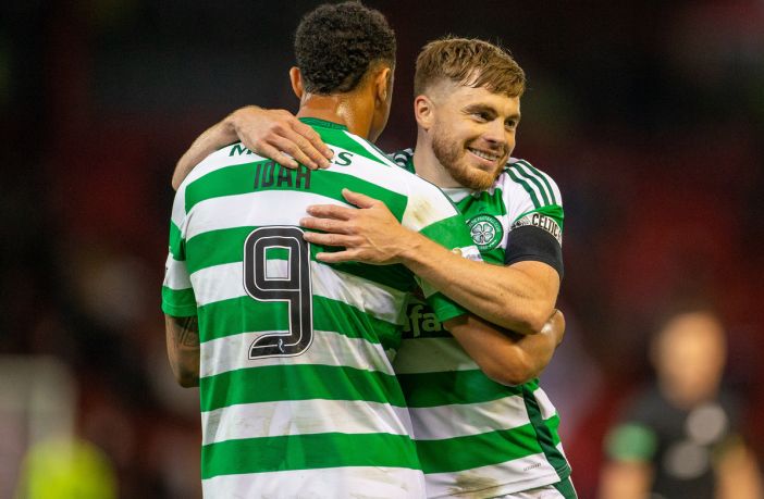 Adam Idah and James Forrest celebrate