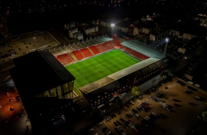 Ariel view of Pittodrie Stadium after the match,