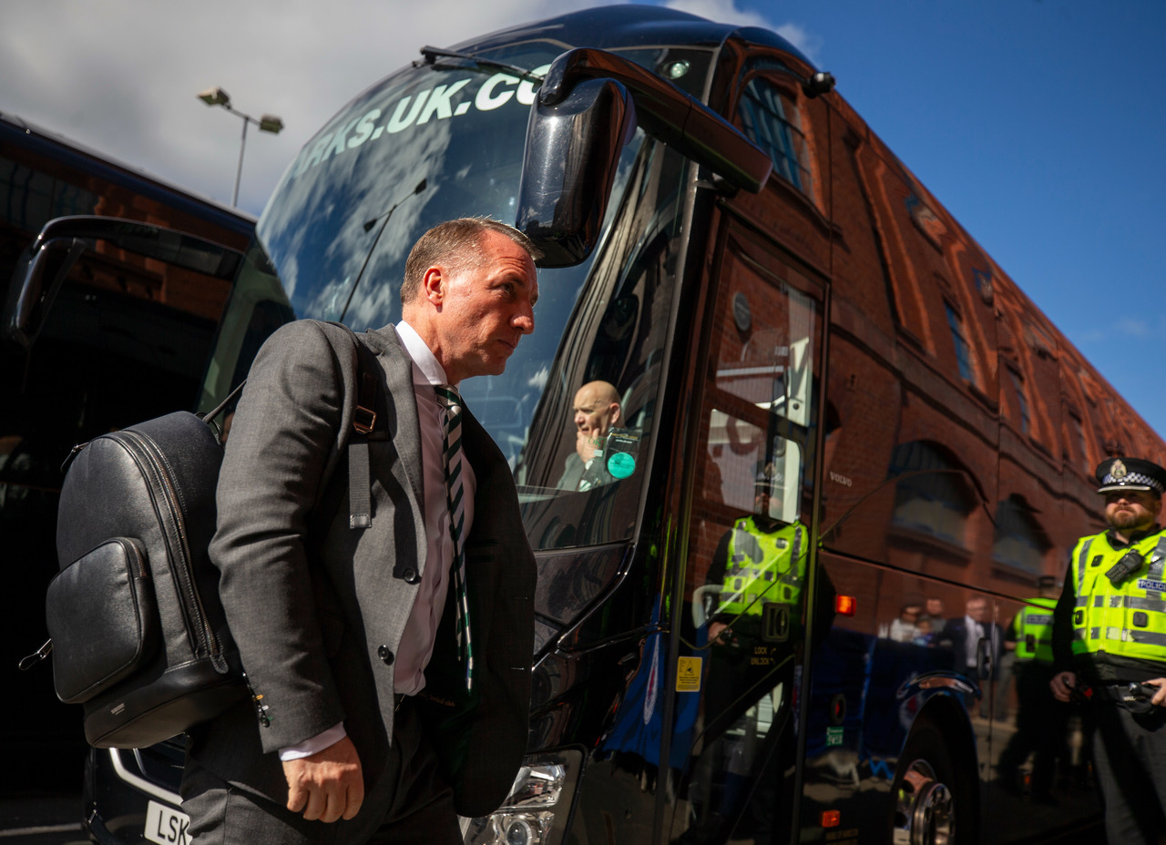 Brendan Rodgers arrives at Ibrox
