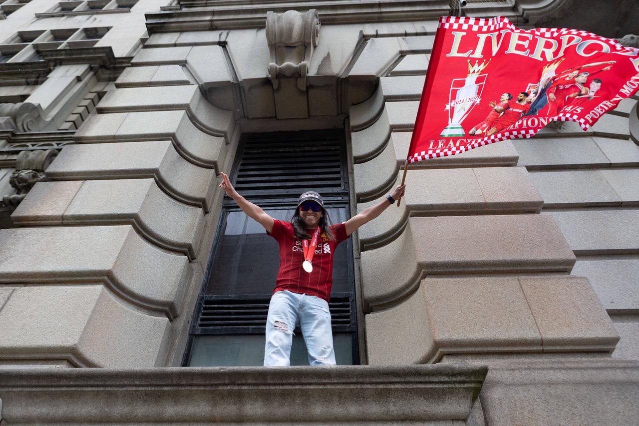 Liverpool fan celebrates 
