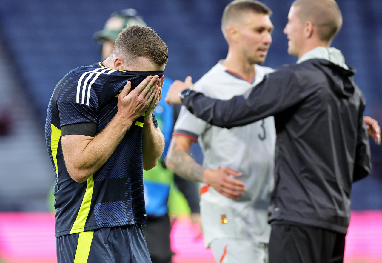 Lewis Ferguson of Scotland looks dejected