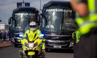 Celtic team buses arrive at Ibrox