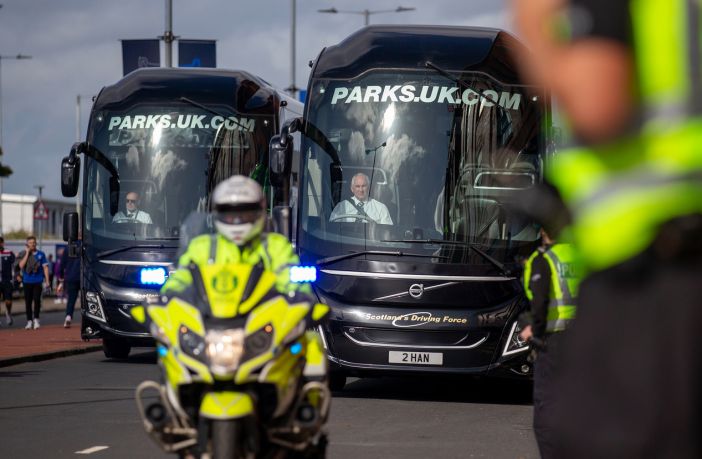 Celtic team buses arrive at Ibrox