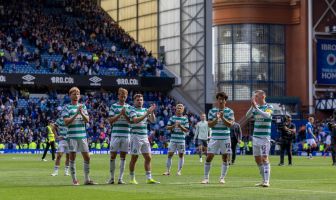 Celtic players acknowledge the Celtic support
