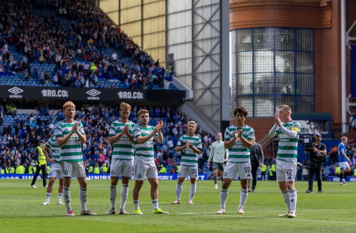 Celtic players acknowledge the Celtic support