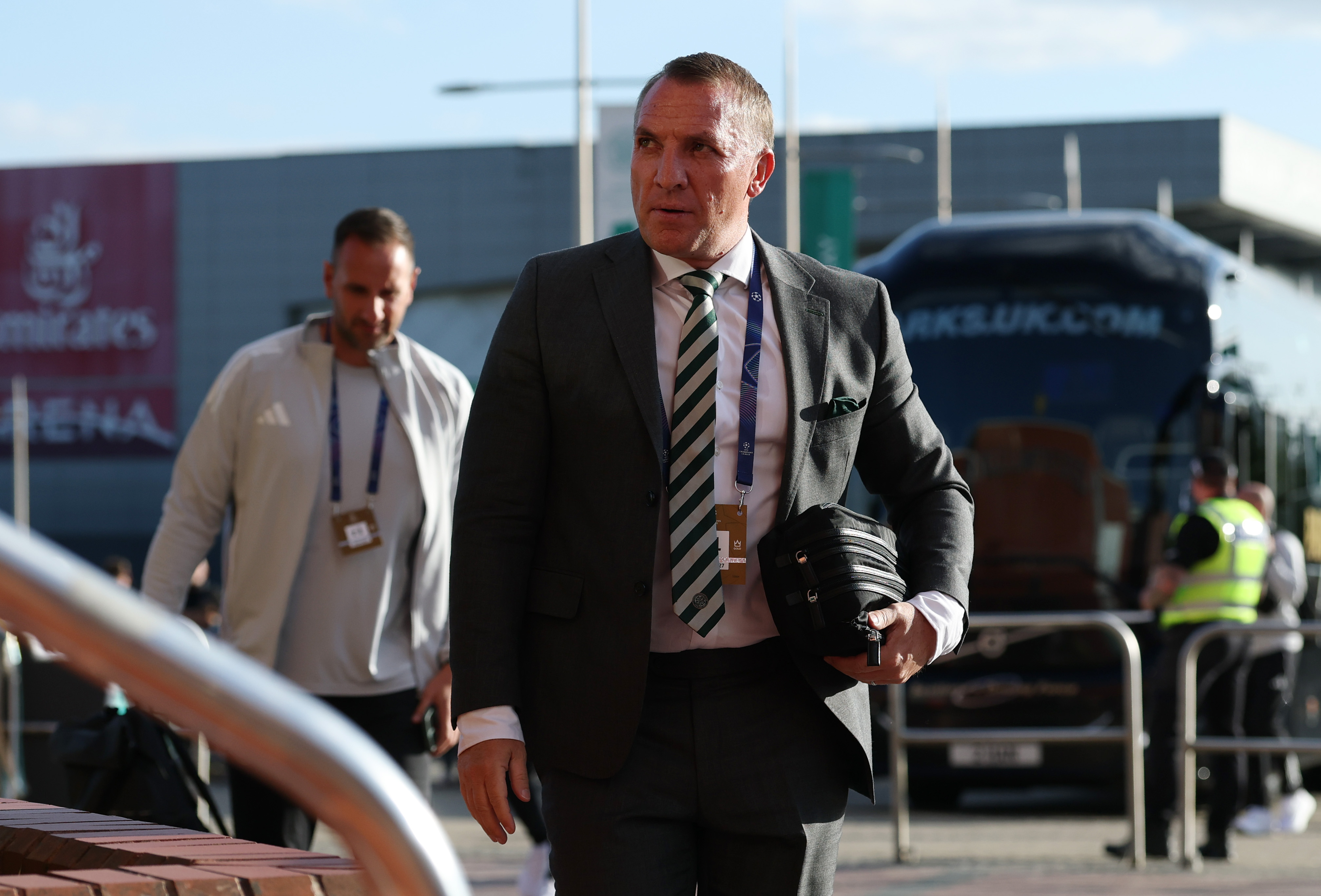 Brendan Rodgers, Manager of Celtic arrives at the stadium