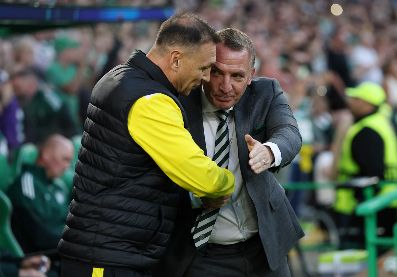 Rafael Urazbakhtin, Head Coach of Kairat Almaty and Brendan Rodgers,