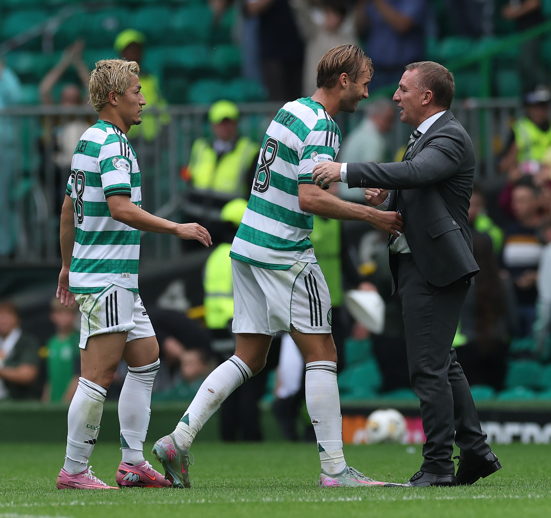 Benjamin Nygren with Celtic manager Brendan Rodgers