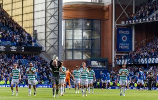 Celtic players acknowledge the Celtic support