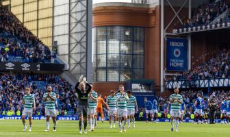 Celtic players acknowledge the Celtic support
