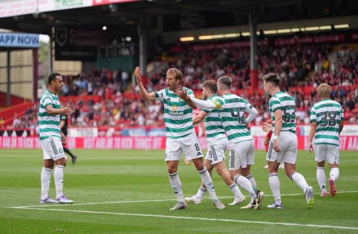 Benjamin Nygren of Celtic celebrates