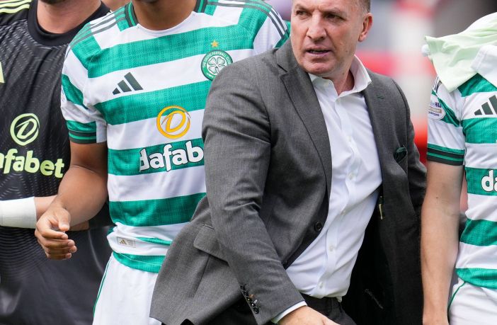Celtic Manager Brendan Rodgers with Adam Idah