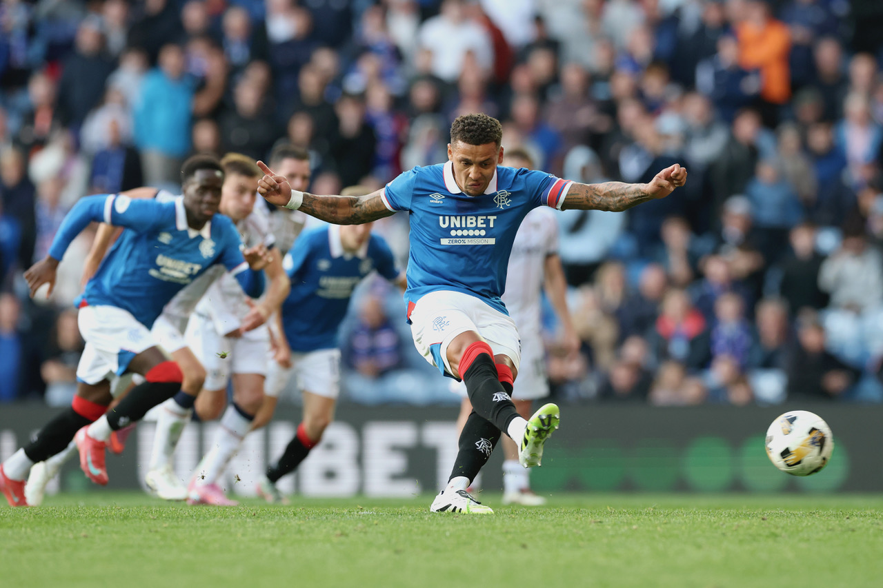 James Tavernier of theRangers scores