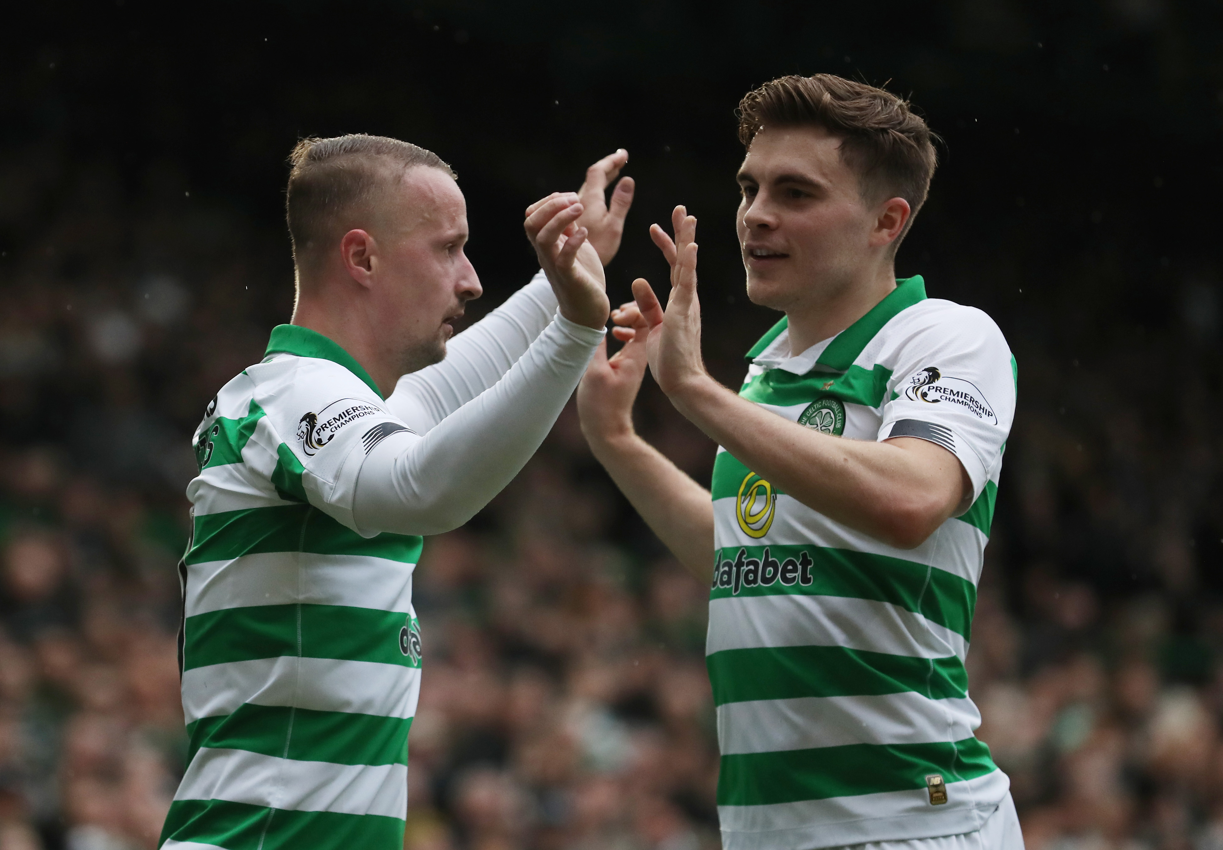 Leigh Griffiths celebrates with James Forrest