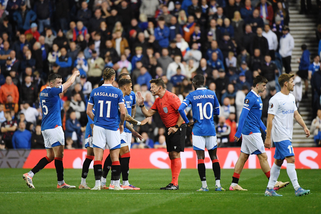 Mohammed Diomande is shown a red card