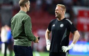Joe Hart and Kasper Schmeichel of Celtic