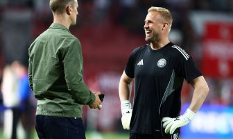 Joe Hart and Kasper Schmeichel of Celtic