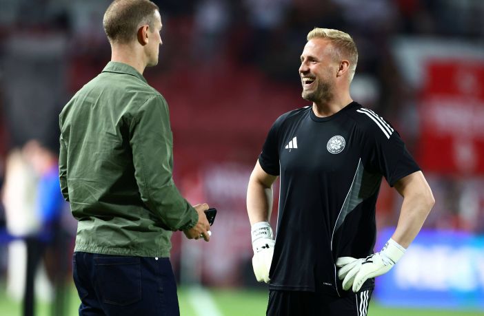 Joe Hart and Kasper Schmeichel of Celtic
