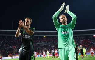 Benjamin Nygren and Kasper Schmeichel of Celtic