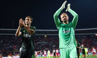 Benjamin Nygren and Kasper Schmeichel of Celtic