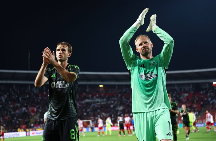 Benjamin Nygren and Kasper Schmeichel of Celtic