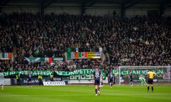 Celtic fan protest at Dens Park
