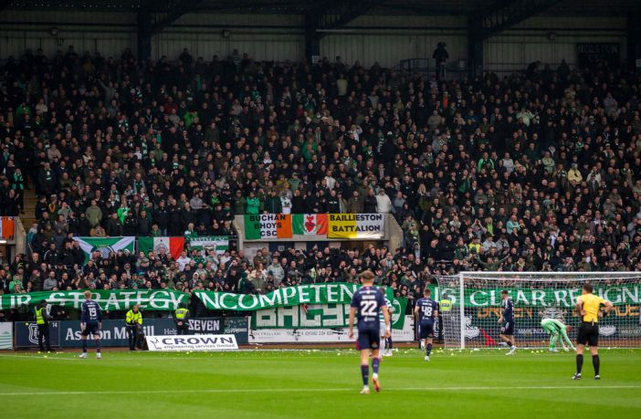 Celtic fan protest at Dens Park