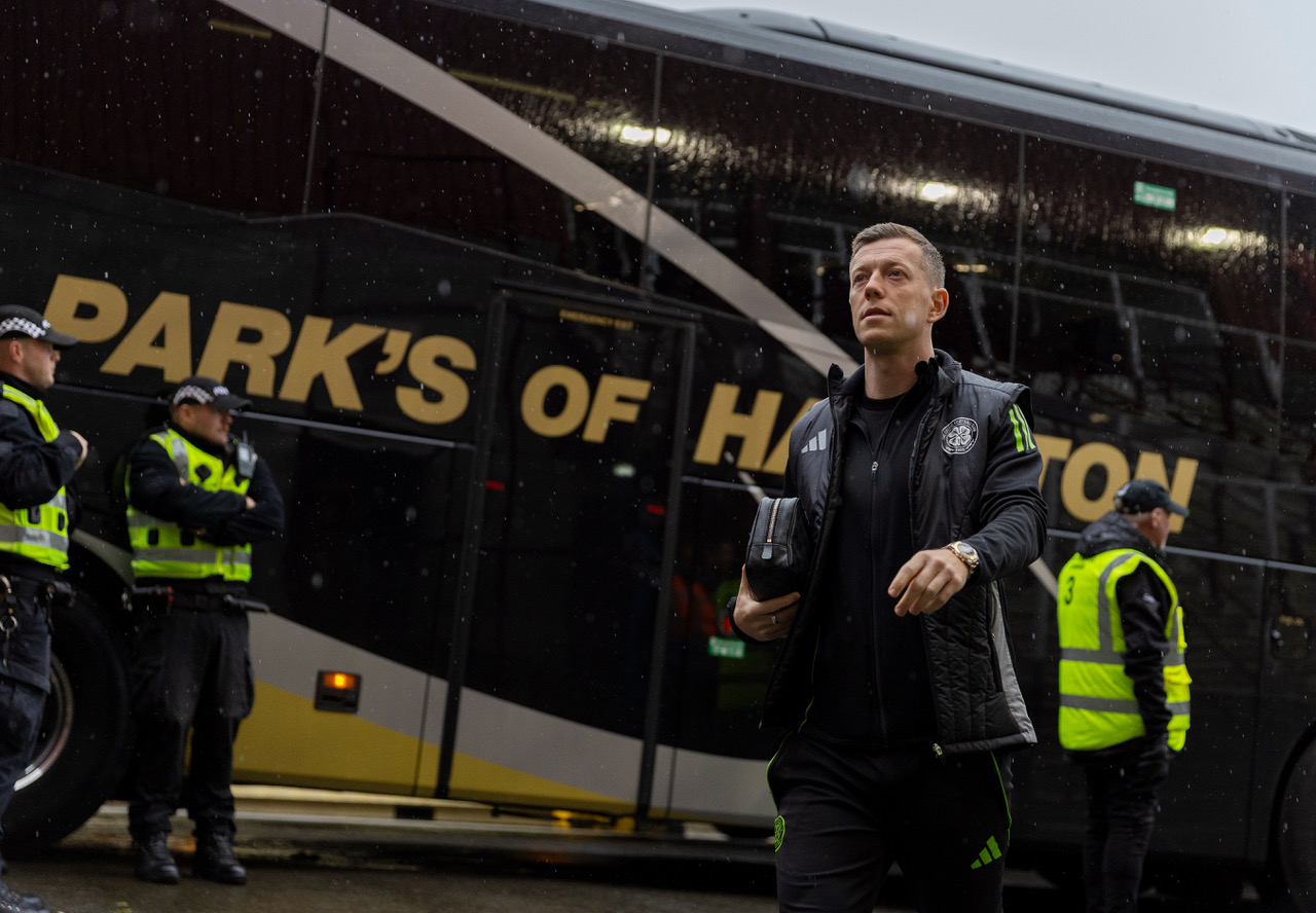Callum McGregor arrives at Tynecastle