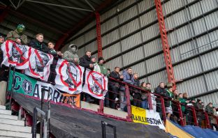 Celtic fans protest at Tynecastle.