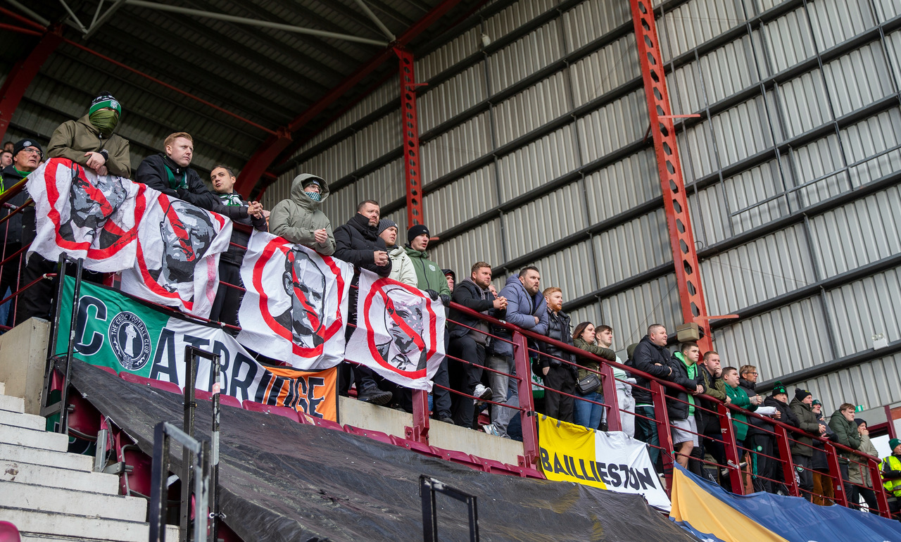 Celtic fans protest at Tynecastle.