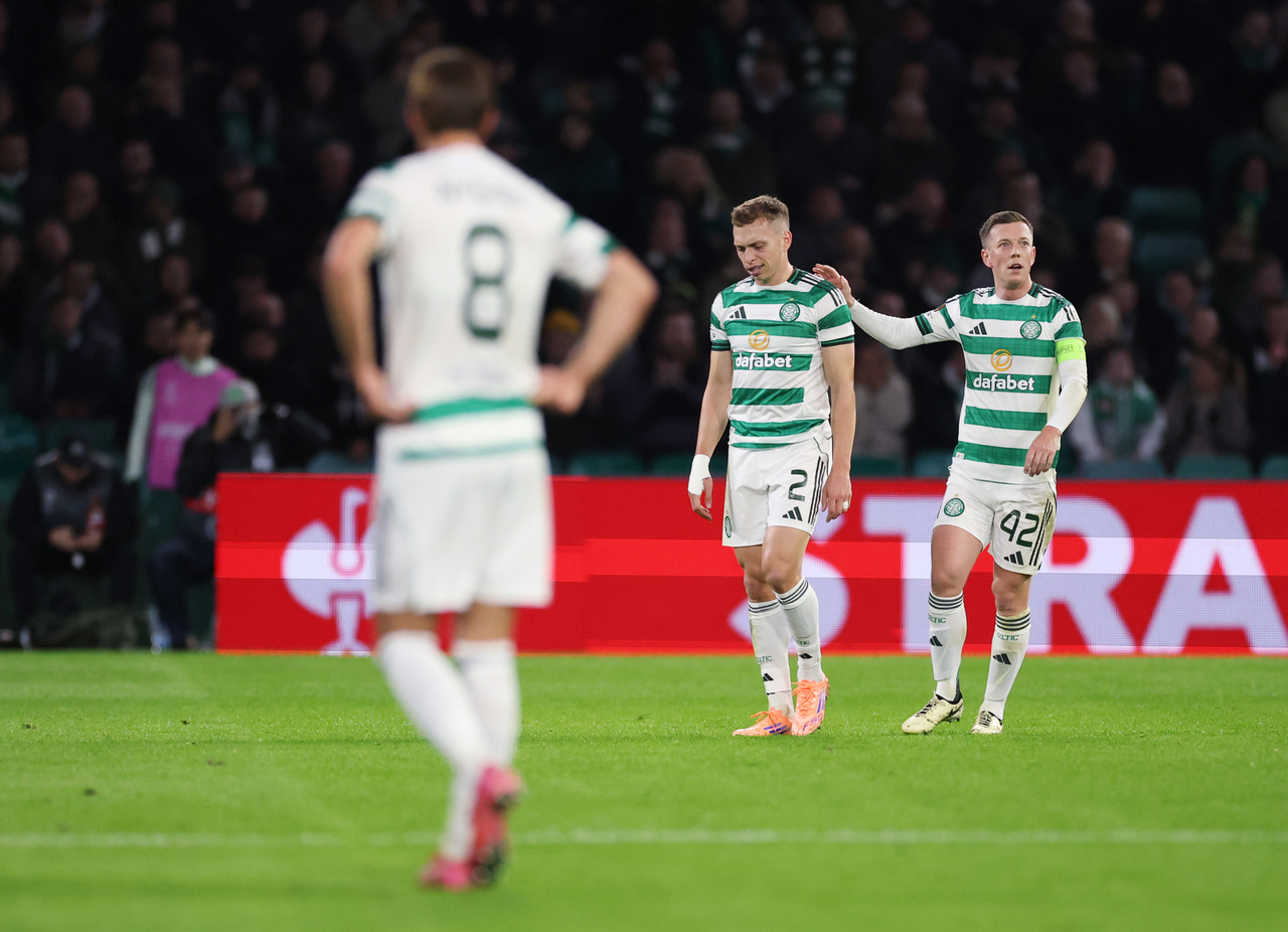 Alistair Johnston of Celtic looks dejected