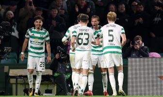 Benjamin Nygren of Celtic celebrates