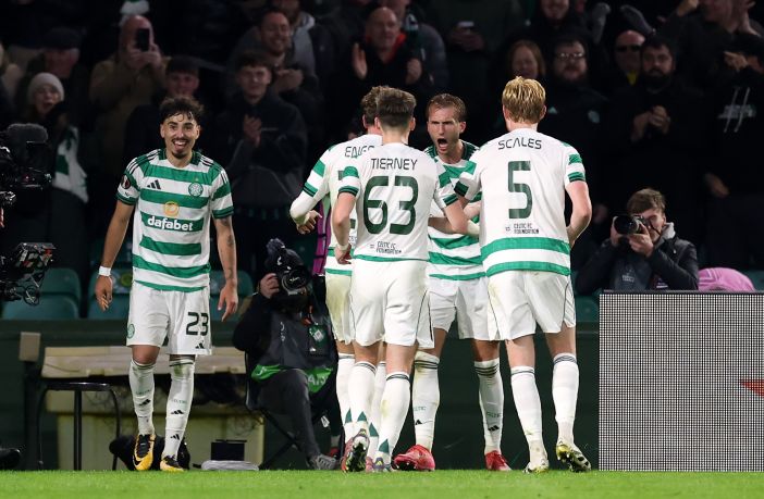 Benjamin Nygren of Celtic celebrates