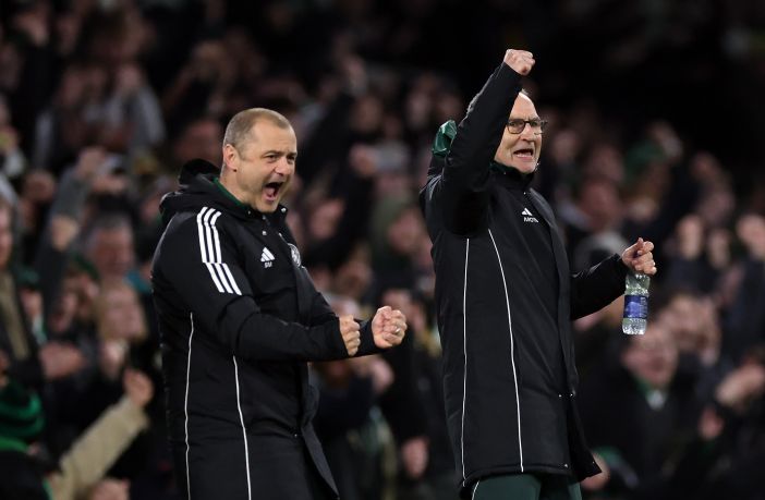 Martin O'Neill and Shaun Maloney celebrate