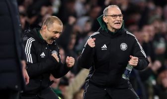 Martin O'Neill and Shaun Maloney celebrate Celtic's opening goal