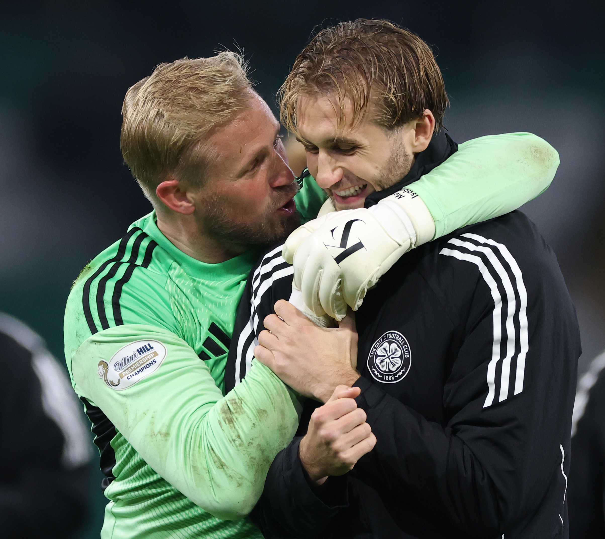 Kasper Schmeichel and Benjamin Nygren of Celtic
