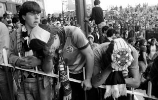Hearts fans at Dundee in May 1986