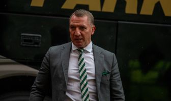 Brendan Rodgers arrives at Tynecastle