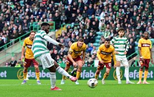 Kelechi Iheanacho of Celtic scores