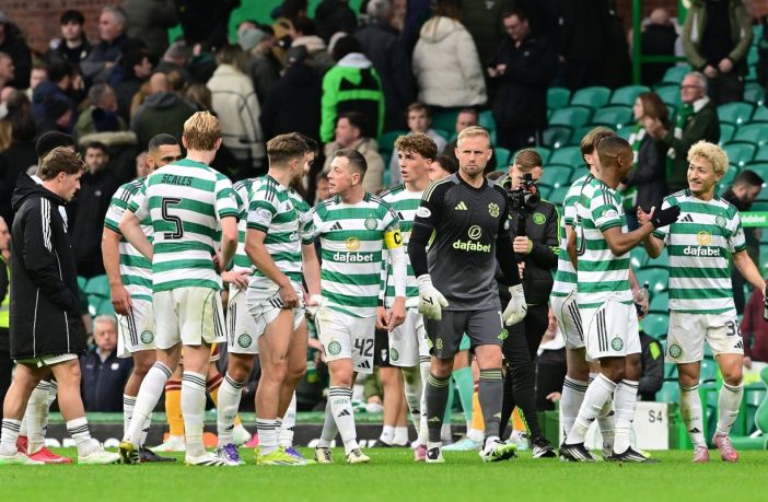The Celtic team comes together at the final whistle
