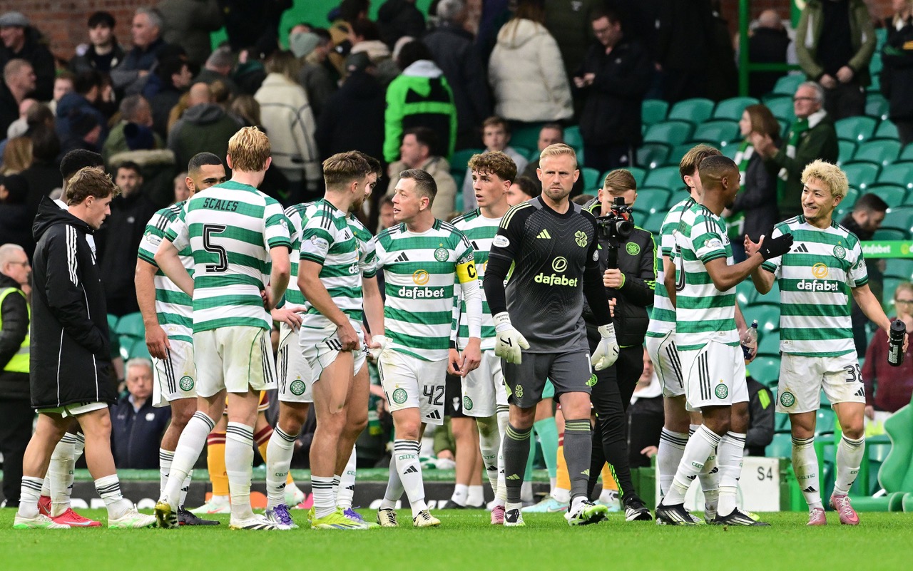 The Celtic team comes together at the final whistle