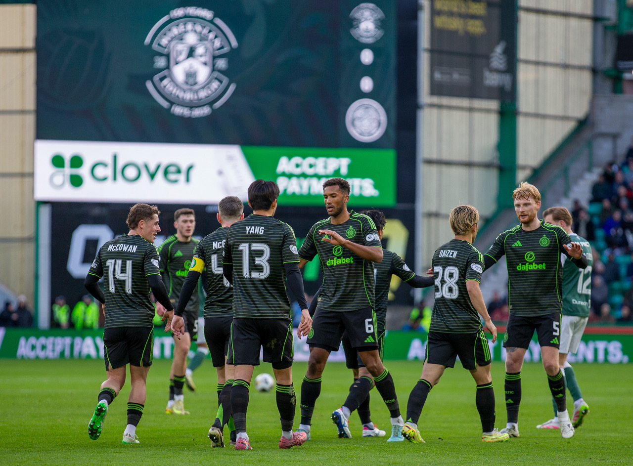 Daizen Maeda celebrates. Hibs v Celtic, 