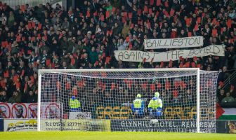 Celtic fan protesting at Paisley