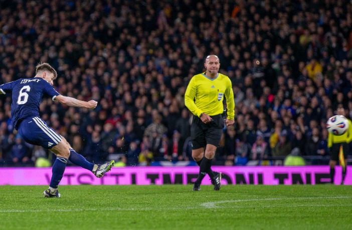 Kieran Tierney scores for Scotland